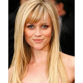 Human hair lace front wigs with bangs strawberry blonde